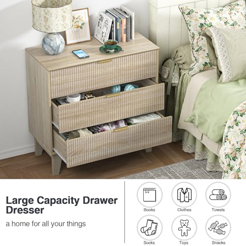 Anmytek 3 Drawer Dresser for Bedroom, Modern Closet Dressers Chest of Drawers, Wood Tall Dresser Storage Dresser Large Nightstand for Bedroom Living Room Hallway Closet, H0113 Anmytek