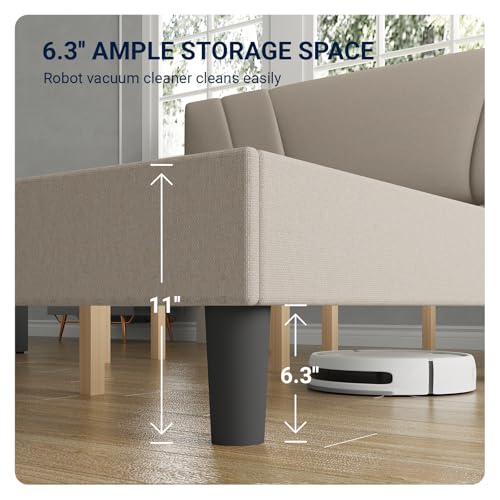 Avenco King Bed Frame, Upholstered Platform Bed Frame with Adjustable Headboard, Wood Slat Support, Easy Assembly, No Box Spring Needed, Beige Avenco