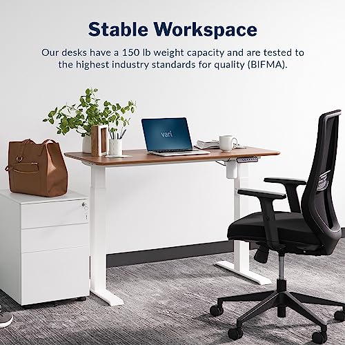 Vari Essential Electric Standing Desk for Home Office – 48x24 Sit-Stand VariDesk, 4 Memory Height Presets, 2-Piece Laminate Wood Top, Sturdy T-Style Legs, Supports 150 Lbs + Easy Assembly (Hazel Wood) Vari