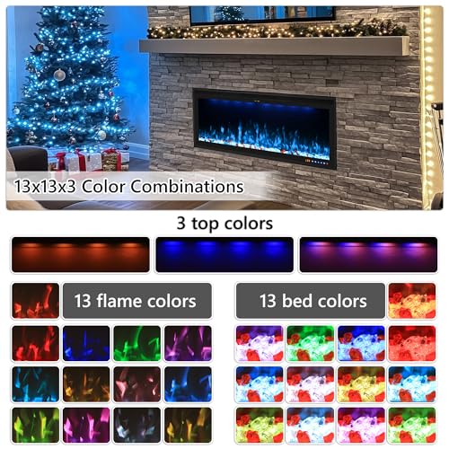 Valuxhome 42 inch Electric Fireplace Heater with App & Remote Control, Recessed and Wall Mounted Electric Fireplace, 1-9H Timer, 13 * 13 * 13 Color Combinations, Screen Touch, 1500/750W Valuxhome