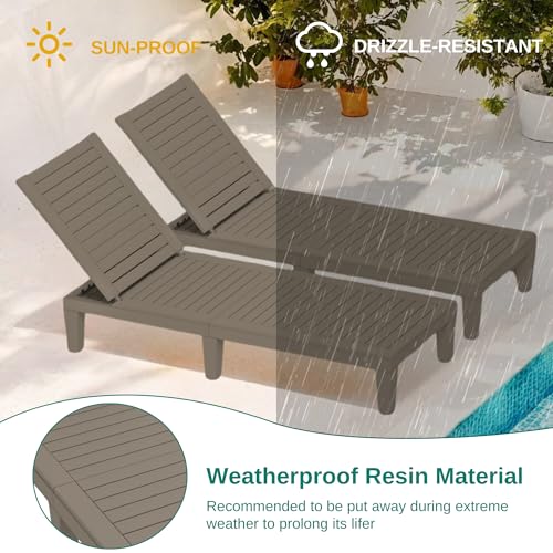 YITAHOME Patio Chaise Lounge Set of 2, Outdoor Chaise Lounge with Cushion & Adjustable Backrest for Backyard, Poolside, Lawn, Waterproof & Easy Assembly (Taupe)
