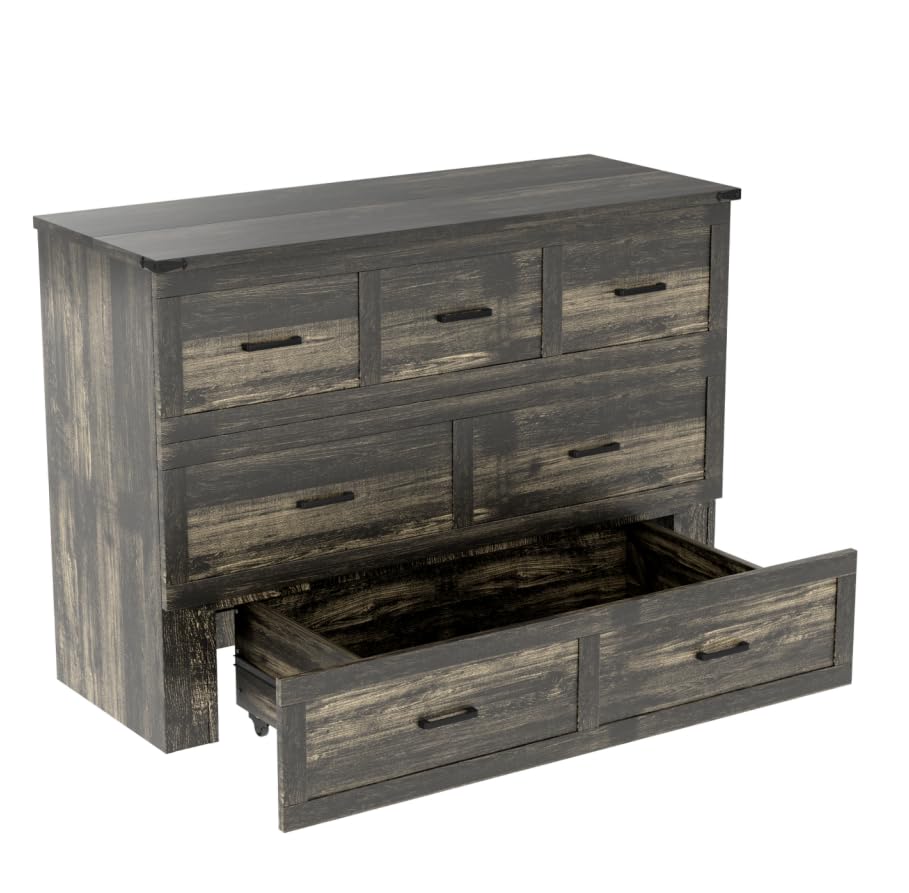 Bellemave Queen Murphy Bed, Cabinet Bed with Charging Station and 1 Large Storage Drawer, Farmhouse Murphy Cabinet with Foldable Panel, Noisy Free, for Guest Bedroom, Living Room, Rustic Gray Bellemave