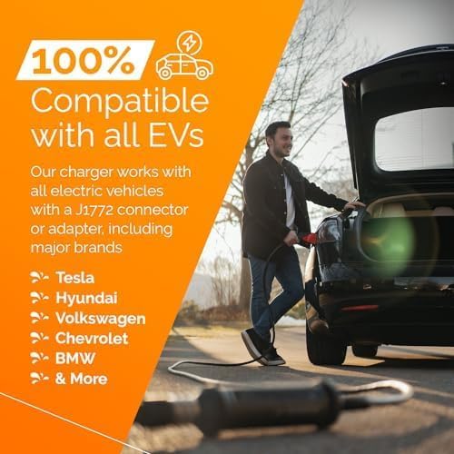 Portable Level 2 EV Charger - 7X Faster - 110-240V / 40 Amp - ETL Certified - Portable Electric Car Charger NEMA 5-15 & 14-50 Plug for Indoor or Outdoor (25ft Cable) j+
