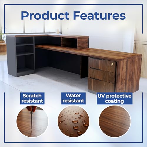 OfficeSimpli L Shaped Reception Desk with Counter - 78.5x40.5x42 Inch - Made in USA, Ship Mostly Assembled, Front Desk Reception Counter for Office, Lobby, Beauty Counter and Salon - California Walnut OfficeSimpliUS
