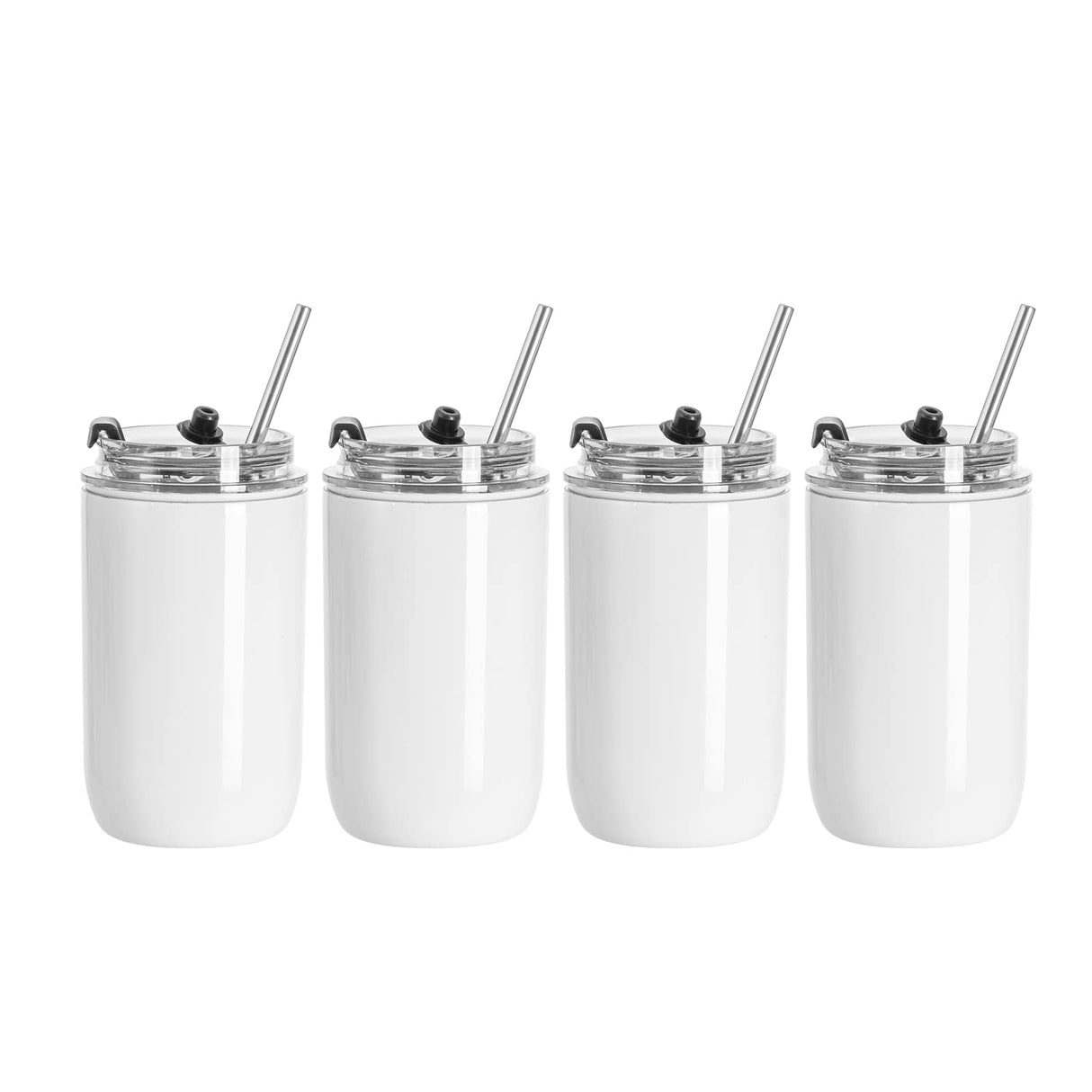 PYD Life Sublimation Kids Tumblers Blanks 12 OZ White Tumbler Cups Stainless Steel Coffee to Go Travel Tumblers with Lid and Metal Straw for Tumbler Heat Press Sublimation Oven Print 4 Pack PYD Life