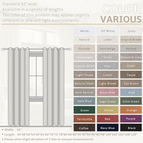 Jowels Cream Linen Blackout Curtains 108 Length 2 Panels Set for Living Room Bedroom, 100% Black Out Thermal Insulated Linen Drapes, Room Darkening Grommet Curtains 108 Inches Long Natural Beige Jowels