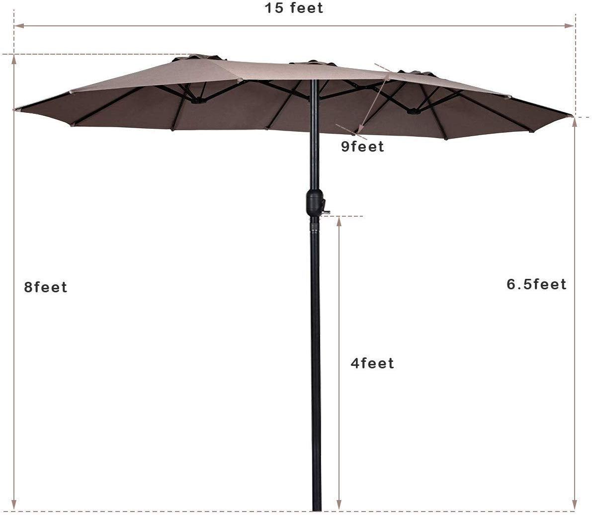 15x9 Ft Double Sided Outdoor Umbrella, Market Table Umbrella w/Crank, Patio Umbrella Extra Big for Beach/Poolside/Backyard/Campsite, Tan outdoor basic