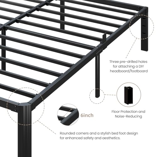 Metal Bed Frame Queen Size, 14 Inch 3500 lbs Heavy Duty Platform Bed Frames Steel Slats Noise Free No Box Spring Needed, Easy Assemble Sturdy Bedframe with Storage and Mattress Retainers BOLTRISE