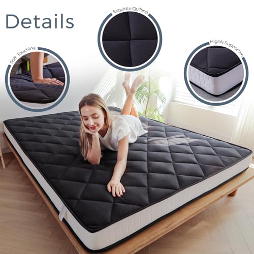 MAXYOYO 6" Extra Thick Futon Mattress Floor Mattress, Twin Size Diamond Pattern Japanese Tatami Pad Roll Up Mat for Adults, Guest, Black MAXYOYO