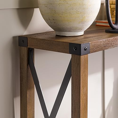 Walker Edison Sedalia Modern Farmhouse Metal X Entry Table, 46 Inch, Rustic Oak Walker Edison