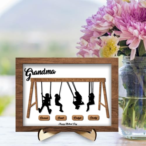 Personalized Swing Set Sign Wooden Sign with Kids Name,Mothers Day Gifts for Mom from Grandma Son Daughter,Custom Swinging Wooden Plaque Oniginal
