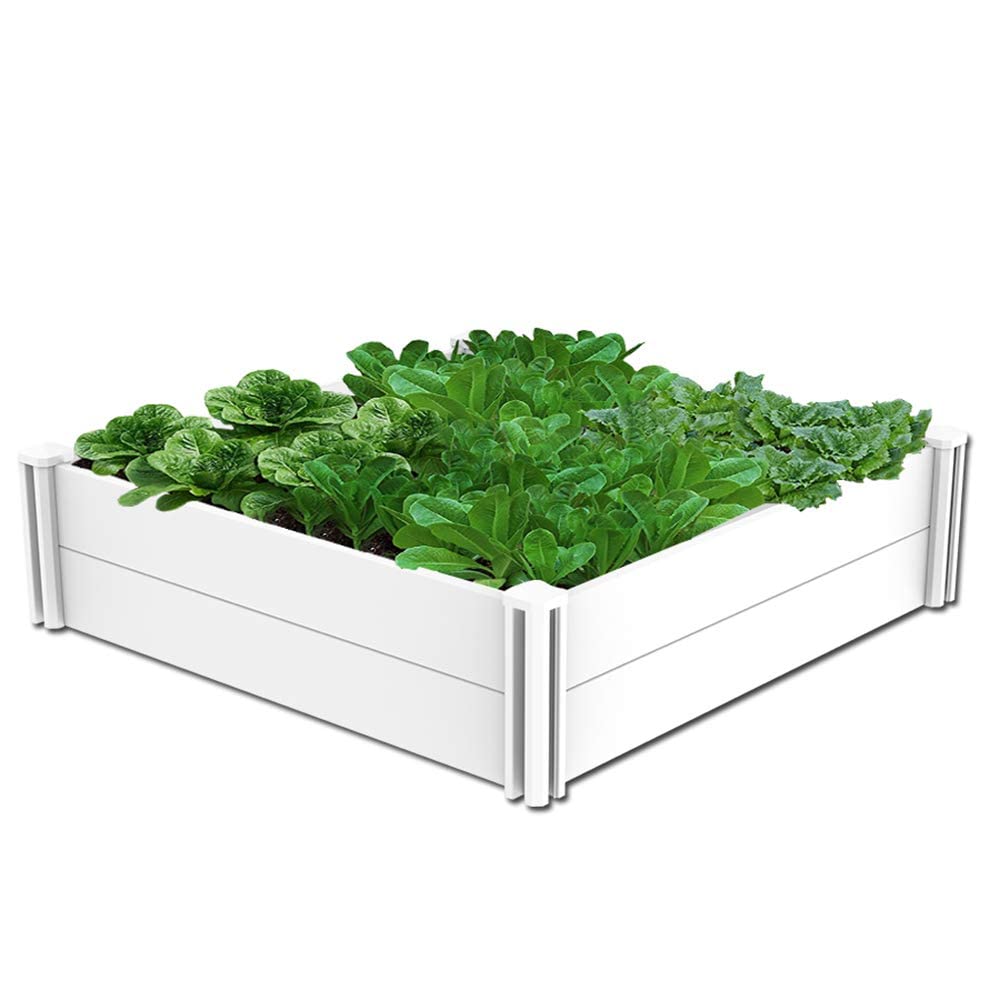Kdgarden 4'x4' White Vinyl Raised Garden Bed Kit, Outdoor Above Ground Garden Box for Growing Vegetables, Flowers, Herbs, DIY Gardening, Whelping Pen and More Kdgarden