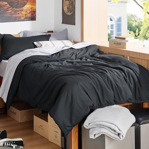 Bedsure Duvet Cover Twin/Twin XL Size - Soft Double Brushed Bedding Set for Kids & Adults, Zipper Closure, 2 Pieces, Includes 1 Duvet Cover (68"x90") & 1 Pillow Sham, NO Comforter, Black Bedsure