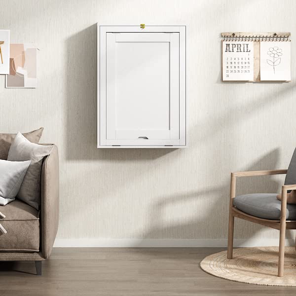 JAXPETY Wall Mounted Space Saving Desk Fold Out Convertible Desk Wood Floating Writing Desk with Storage Shelves Laptop Tabletop for Home Office, White JAXPETY