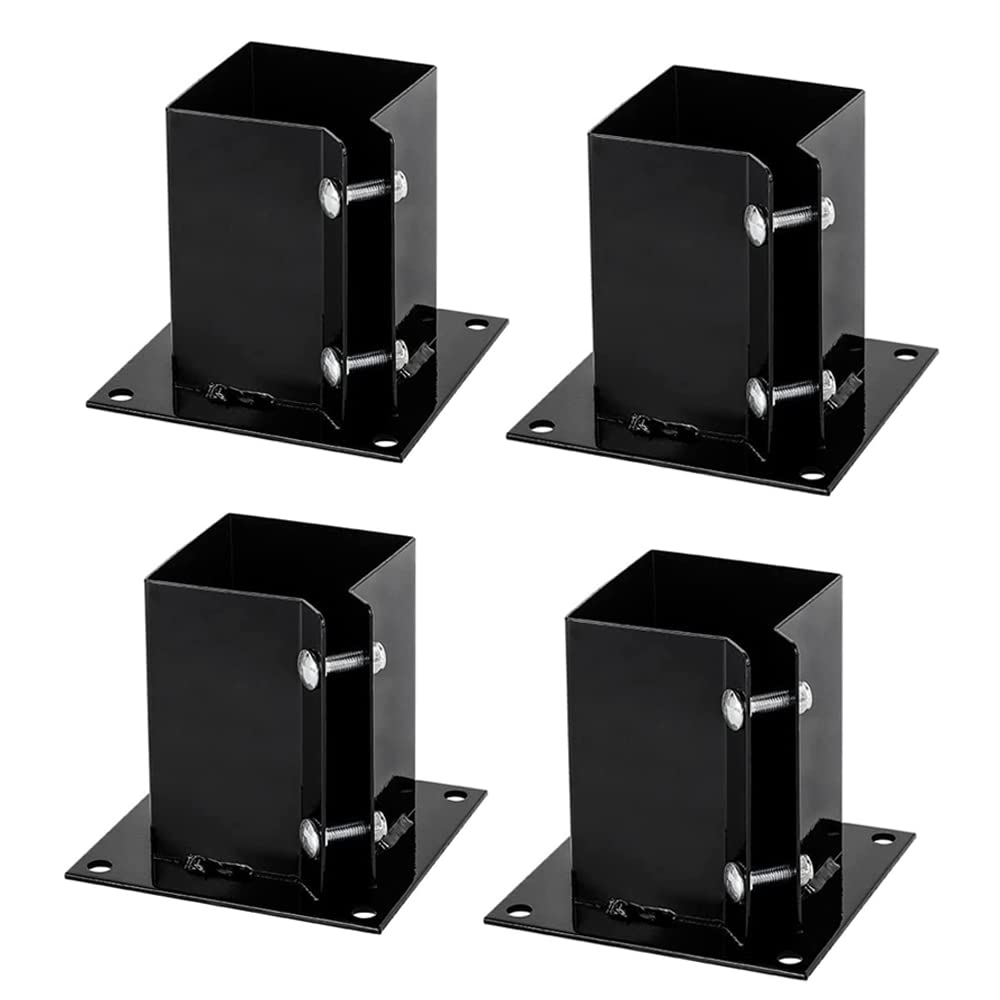 DORIGHARY 4 Pack Fence Post Anchor Base - 4 x 4 Inch Heavy Duty Bolt Down Post Bracekts Metal Black Powder Coated (Inner Diameter 3.5 x3.5 Inches) DORIGHARY
