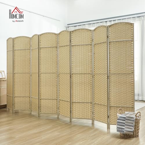 HOMCOM Room Divider, 8 Panel Folding Privacy Screen, 5.6' Tall Freestanding Wall Partition for Home Office, Bedroom, Beige HOMCOM