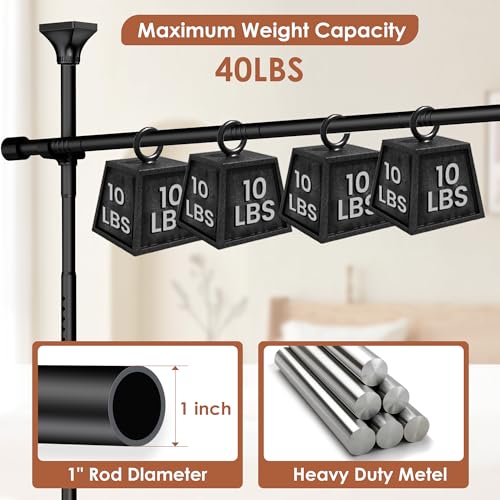 Room Divider Curtain Rod, No Drilling Partition Room Dividers Wall Separator Adjustable 30-70"(W) 50-120" (H) Heavy Duty 1 inches Tension Rod, Black PadPure