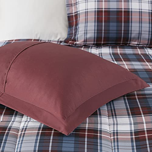 Madison Park Essentials Parkston Plaid Comforter, Matching Sham, 3M Scotchguard Stain Release Cover, Hypoallergenic All Season Bedding-Set, Full/Queen, Red, 3 Piece Madison Park