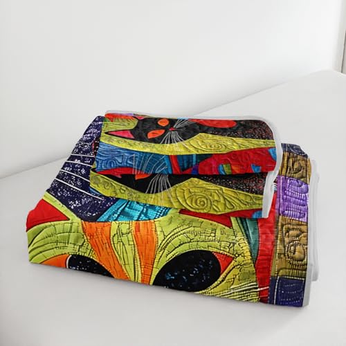 HOSIMA Cat Quilt Bedding Set King Size,Various Different Cats Print Cute Bedding for Kids Adults Room Decor,Animal Themed Plaid Patchwork Quilt with 2 Pillowcases for All Seasons. HOSIMA
