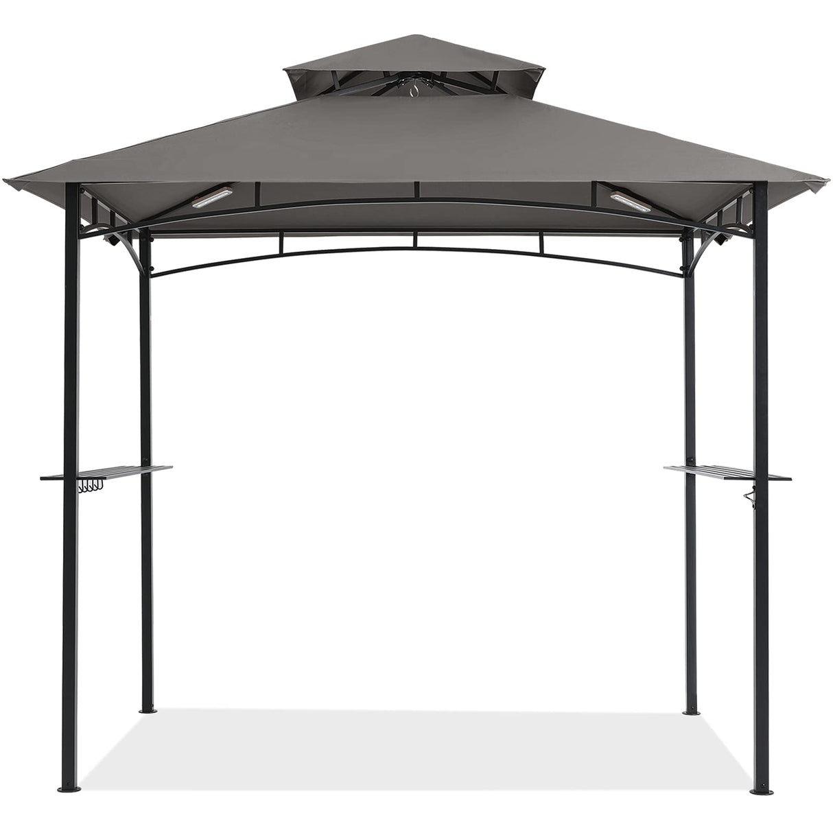 COOSHADE 8'x 5' Grill Gazebo Double Tiered Outdoor BBQ Gazebo Canopy with LED Light (Gray) COOSHADE