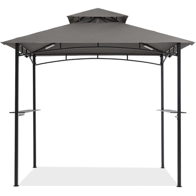 COOSHADE 8'x 5' Grill Gazebo Double Tiered Outdoor BBQ Gazebo Canopy with LED Light (Gray)