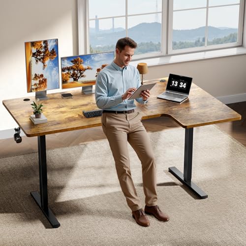 DeskShow L-Shaped Standing Desk - 55 Inch Adjustable Corner Desk, Electric Sit-Stand Computer Table with Memory Controller for Home Office DeskShow