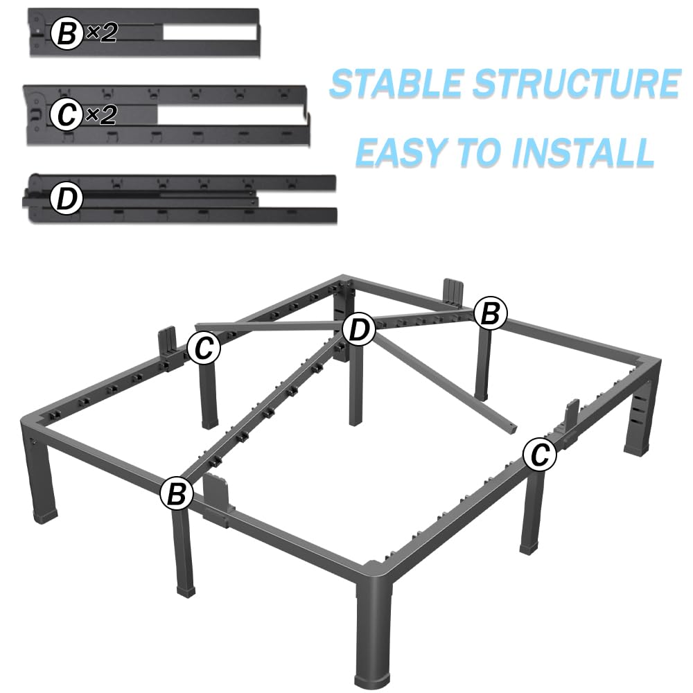 FUIOBYVV 10 Inch King Bed Frame with Rounded Corner and Headboard Hole Mattress Retainers 3500 LBS Metal Heavy Duty Steel Slats Support No Box Spring Needed Platform Noise Free Easy Assembly FUIOBYVV