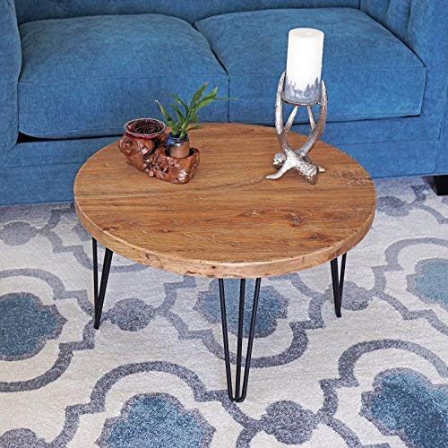 WELLAND Rustic Round Old Elm Wooden Coffee Table WELLAND
