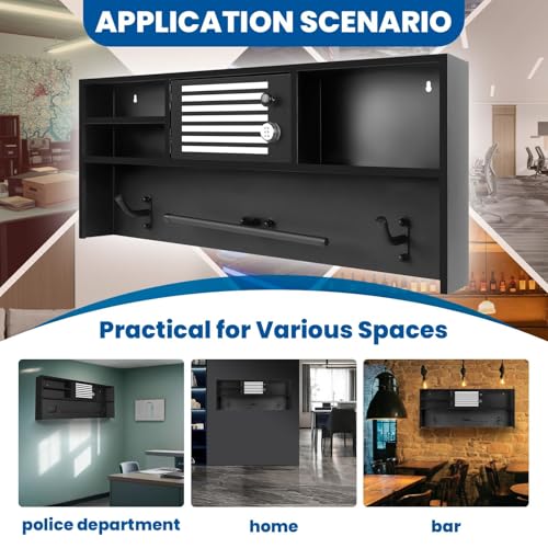 Wall Mounted Police Gear Rack, Police Gear Stand with Lockbox Safe, Tactical Gear Rack Decor with Heavy Duty 2-Hook, Police Gear Cabinet Suitable for Police Station, Homes, Bar WoodArtSupply