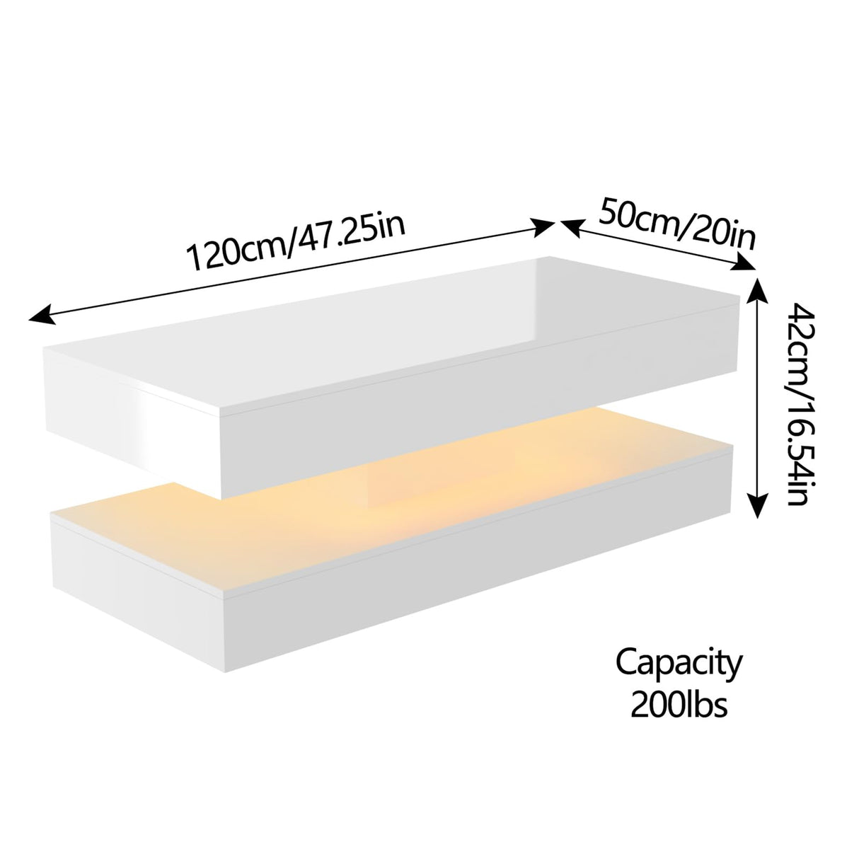 Uspeedy 47.3IN High Glossy LED Coffee Table,APP LED Lights,Black/White, Modern Furniture for Living Room (White) Uspeedy