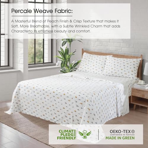 Ivellow Twin Sheets Set Kids 100% Natural Cotton Sheets Soft Breathable Durable Lightweight Crispy Percale Bed Sheets 16" Deep Pocket Excavator Car Patterned Kids Twin Bedding Dorm Essentials Ivellow