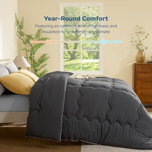 BEDLORE Queen Comforter Duvet Insert - All Season Down Alternative Quilted Bedding, Ultra Soft Lightweight with 4 Corner Tabs, Machine Washable Queen Size Bed Comforter, Grey 88 x 88 Inches BEDLORE