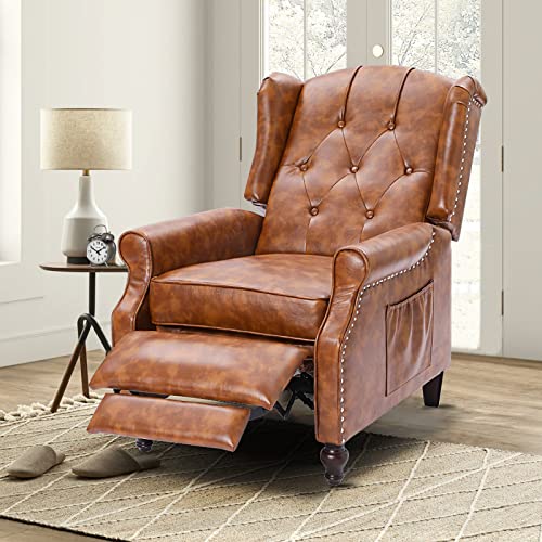 B BAIJIAWEI Massage Recliner Wingback Chair with Heat, Tufted Fabric Armchair, Push Back Recliner with Remote Control, Adjustable Backrest & Heating Function for Living Room (Pu Brown) B BAIJIAWEI