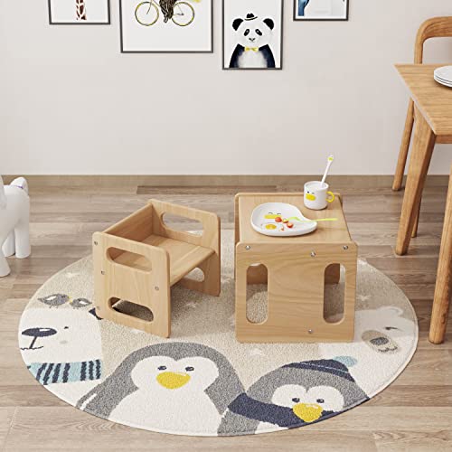 ERUGI Montessori Weaning Table and Chair Set,Real Hardwood, Desk for Toddler Reading,Snack Time,Playroom,Activity Cube,Step Stool,1-3 Year Old Kids Montessori Furniture ERUGI