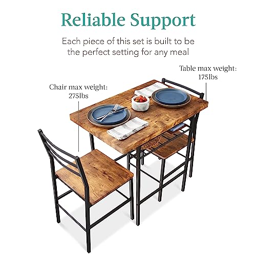 Best Choice Products 3-Piece Modern Dining Set, Space Saving Dinette for Kitchen, Dining Room, Small Space w/Steel Frame, Built-in Storage Rack - Medium Brown/Black Best Choice Products