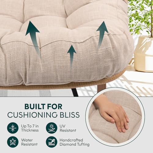 Bme Patio Rocking Chair Outdoor and Indoor, Modern Metal Lounge Rocker with Thick 7'' Cushion, 400lbs Capacity, Ergonomic Design, Easy Assembly, Beige Cushion - Wood Texture Rocker