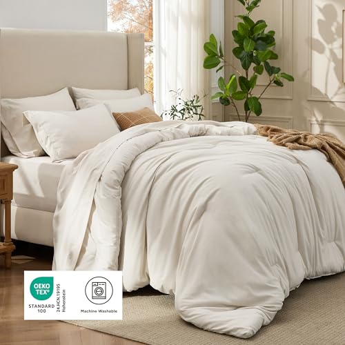 Bedsure Full Comforter Set Beige - Bed in a Bag Full Size Bedding 7 Pieces, Cationic Dyed Bed Set Gift for Family, Beige Soft Bedding for All Seasons Comforter with Sheets, Pillowcases & Shams Bedsure