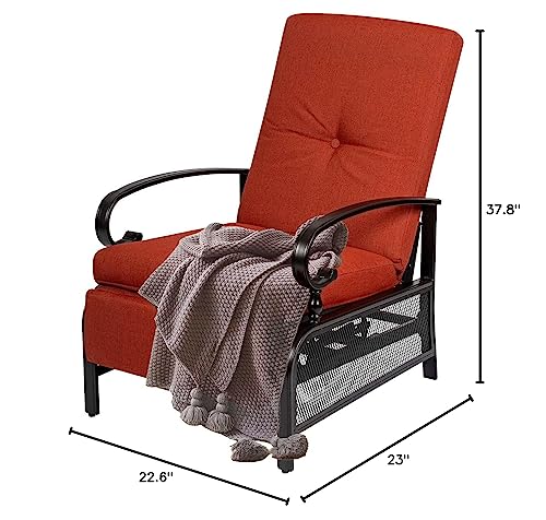 Oakcloud Adjustable Outdoor Lounge Chair Metal Patio Relaxing Recliner Chair with Removable Cushions(Red)