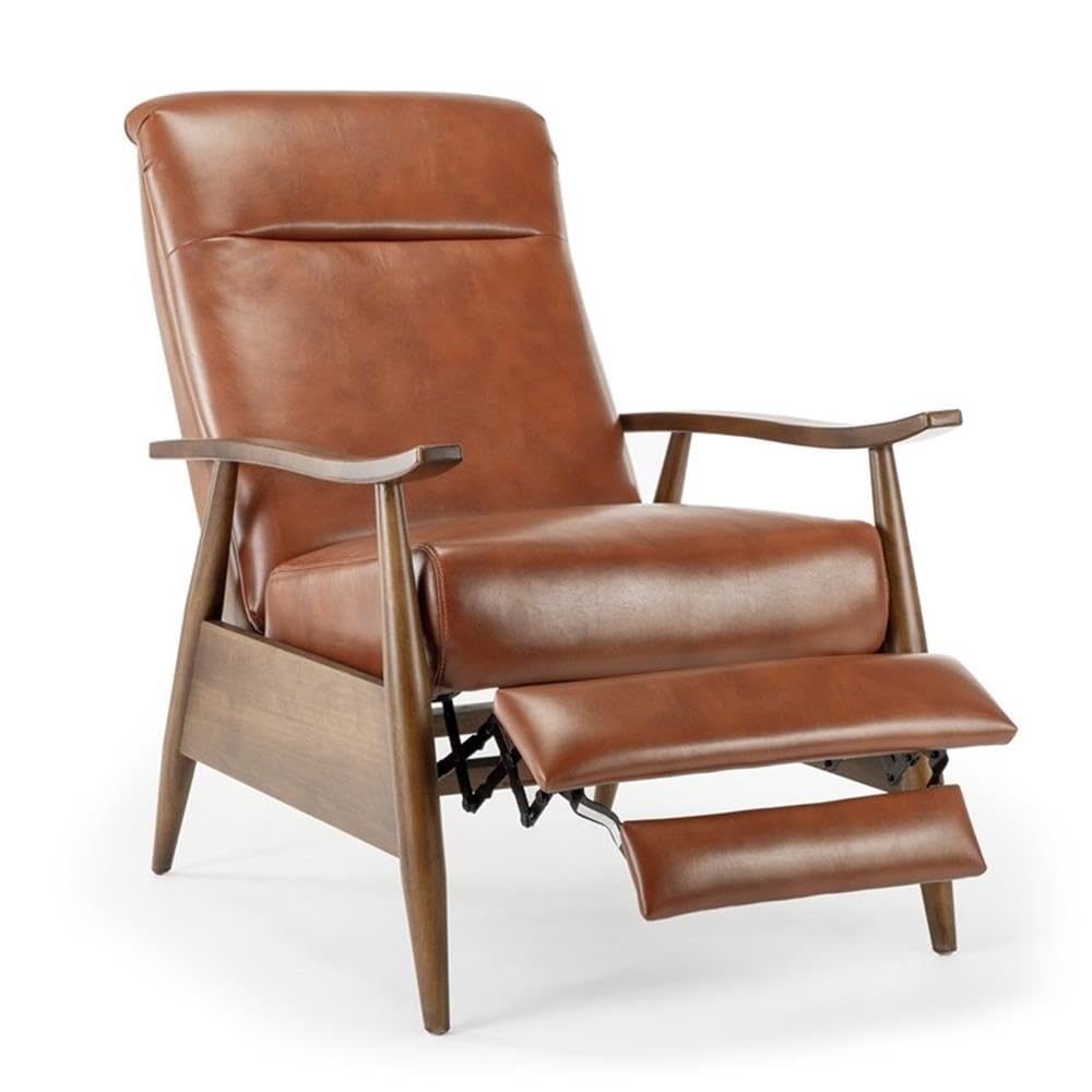 Comfort Pointe Solaris Caramel Faux Leather Wooden Arm Push Back Recliner Chair Comfort Pointe