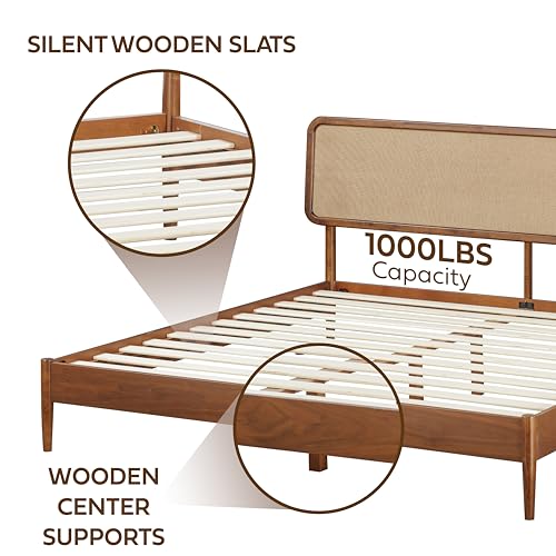 NTC Lupin Dark Walnut Wooden Bed Frame with Headboard - Effortless Assembly and Silent Slats, Queen Size NTC