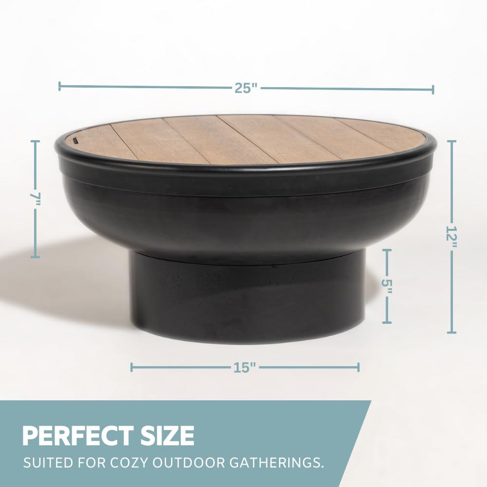 DENKOE Cast Iron Fire Pit Table with Lid, Extra Thick and Heavy Duty Fire Bowl, Deep Round Firepit for Outdoor Bonfire Gatherings, Wood Burning Firepits for Outside Patio, Modern Outdoor Fire Pits DENKOE