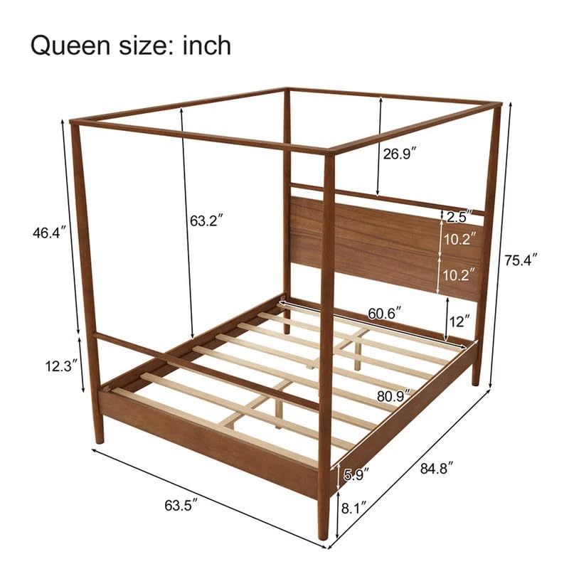 Solid Wood Canopy Bed Frame Four Poster Bed, No Springs Required Augensternchen