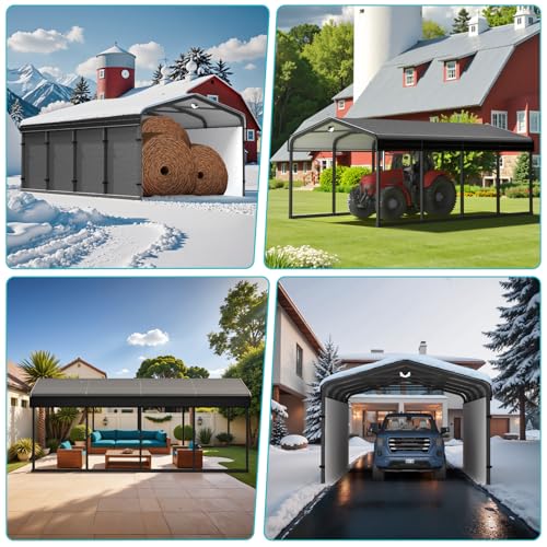 Metal Carport,Carport Canopy 12x20 Heavy Duty All Weather,Car Tent Garage with Galvanized Metal Roof,Metal Car Ports for Snow,Outdoor Car Shelter,Grey Sannwsg