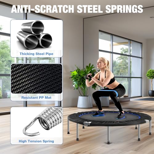 DUMOS 40" Rebounder Trampoline for Adults with Handle, Exercise Trampoline Foldable Indoor Mini Rebounders with Adjustable Bar for Workout Fitness Max Load 330lbs DUMOS