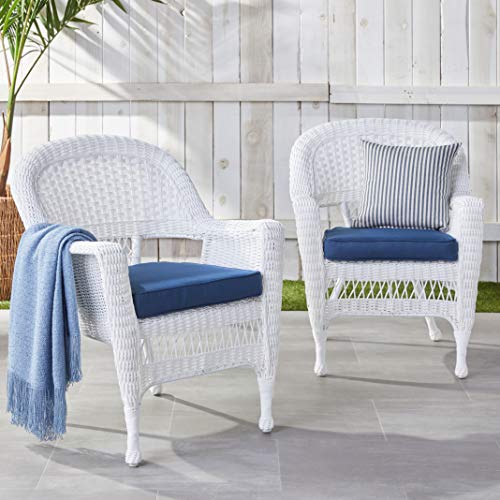 Jeco Wicker Chair with Blue Cushion, Set of 2, White/W00206- Jeco