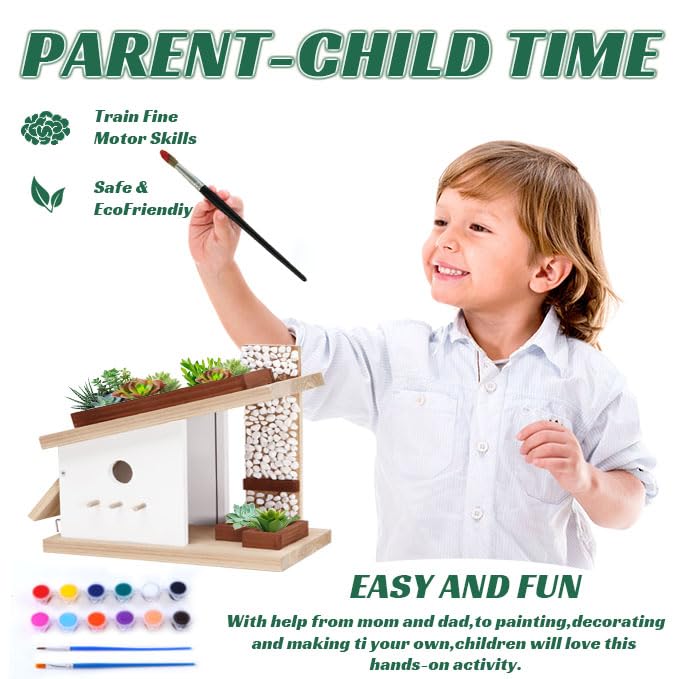 Modern Birdhouse Woodworking Kit, Build Your Own DIY Bird House Kit for Kids and Adults, DIY Woodcraft Building Projects with Paint Set Rioychan