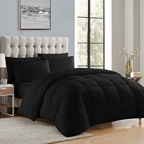 Sweet Home Collection Down Alternative Comforter All Season Warmth Luxurious Plush Loft Microfiber Fill Duvet Insert Bedding, Twin, Black Sweet Home Collection