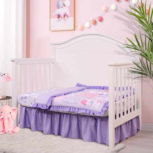 Cloele Crib Bedding Set for Girls, 3 Pieces Floral Butterfly Baby Bedding Set -Includes Comforter Fitted Sheet Crib Skirt,Standard Size Nursery Baby Crib Set for Girls,Purple Cloele