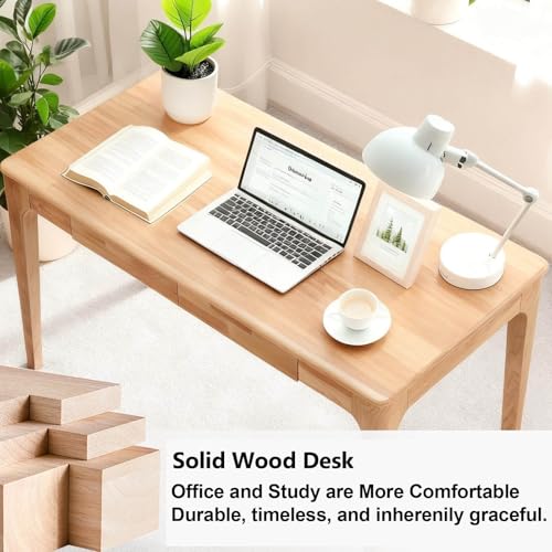 Sindasco Solid Wood Desk,47" Oak Wooden Desk with Drawers,Mid Century Modern Small Computer Desk with Drawers for Small Spaces Home Office Solid Wood Writing Desk (Wood Color-2, 47") Sindasco
