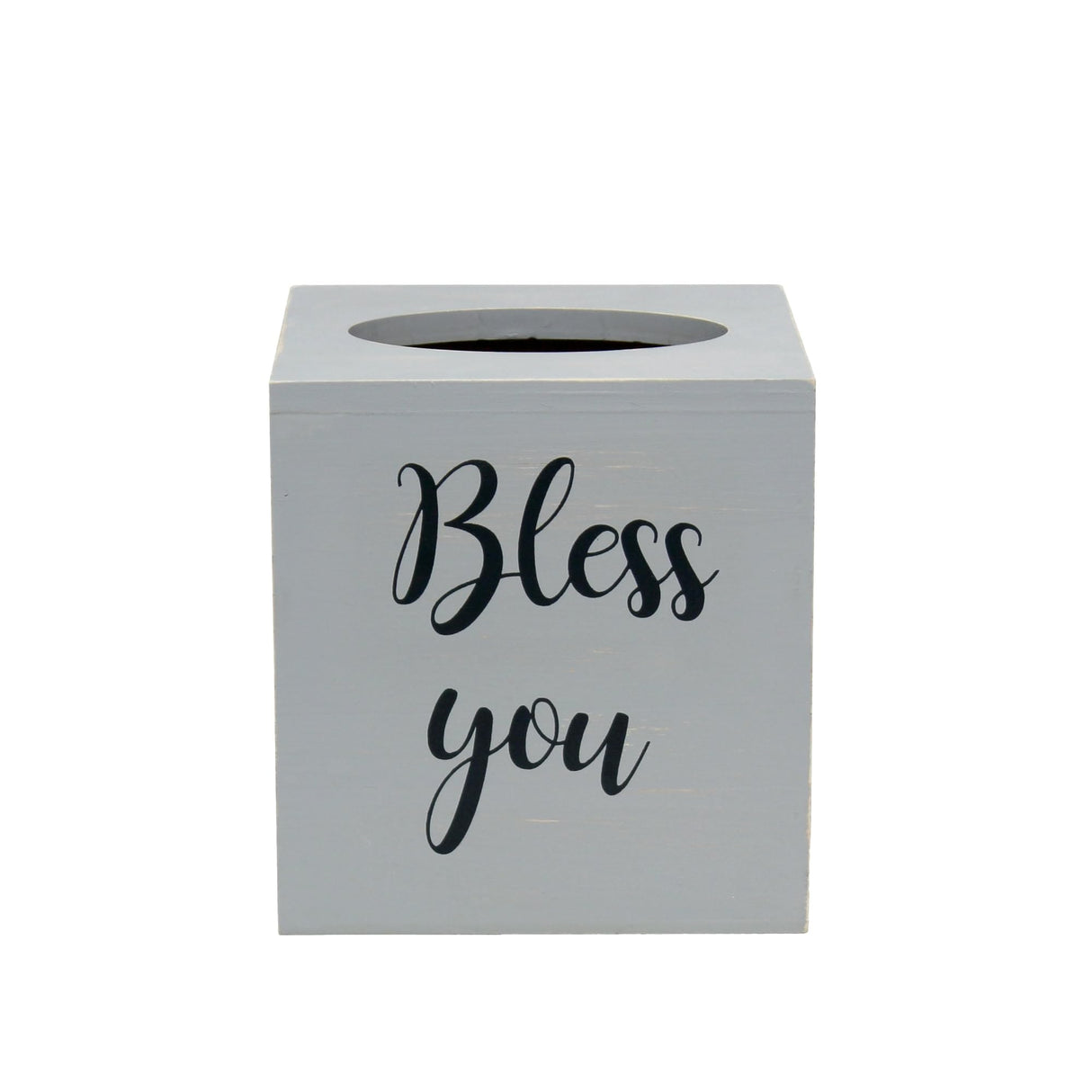 Elegant Designs HG2024-GRW Decorix Farmhouse Square Wood Decorative Tissue Box Cover w Bless You Black Script & Sliding Base for Vanity, Bathroom, Bedroom, Livingroom, Office, Desk, Table, Gry Wash Elegant Designs
